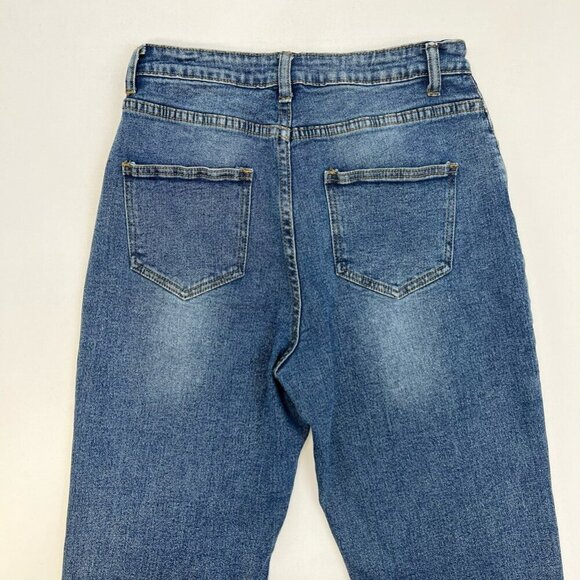 Kittenish Womens Straight Leg Jeans Ankle Slit Blue Stretch Denim Medium - Picture 2 of 9